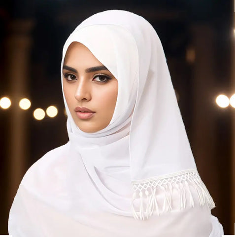 Maryam’s Essential Large Breathable Chiffon with Tassels Edge Hijabs