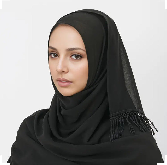 Maryam’s Essential Large Breathable Chiffon with Tassels Edge Hijabs