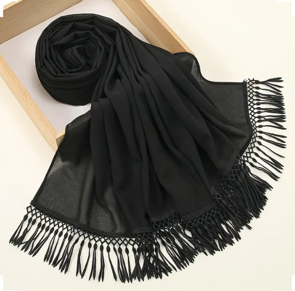 Maryam’s Essential Large Breathable Chiffon with Tassels Edge Hijabs