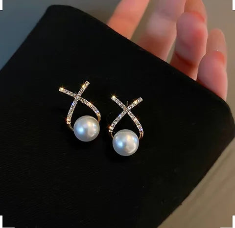 Maryam’s Essential X Cross Faux Pearl Stud Earrings