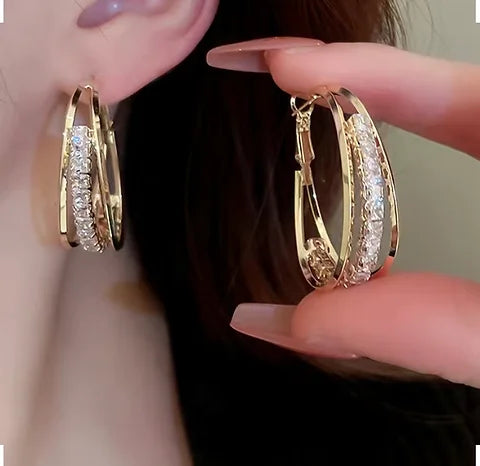 Maryam’s Essential Luxury 3 - Layer Shiny Rhinestone Hoop Earrings