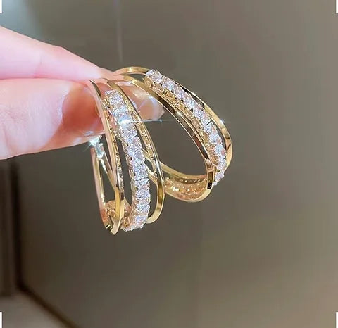 Maryam’s Essential Luxury 3 - Layer Shiny Rhinestone Hoop Earrings
