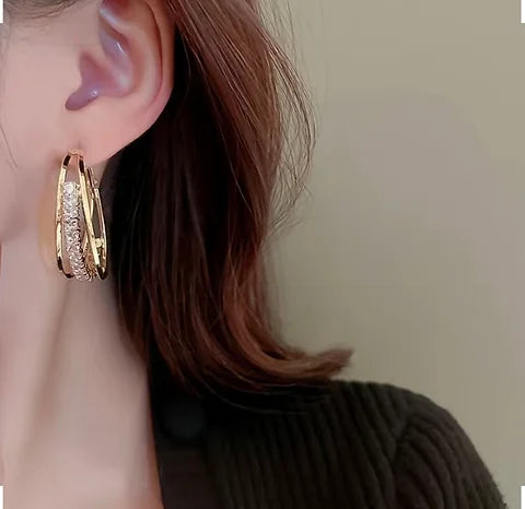 Maryam’s Essential Luxury 3 - Layer Shiny Rhinestone Hoop Earrings
