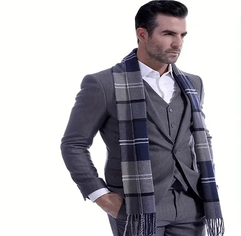 Maryam’s Essential Luxury Plaid Men’s Breathable Tassels Thick Warm Scarf