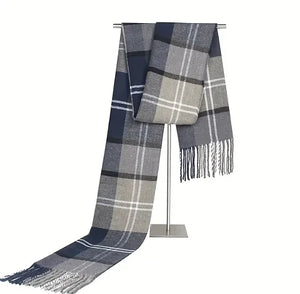 Maryam’s Essential Luxury Plaid Men’s Breathable Tassels Thick Warm Scarf