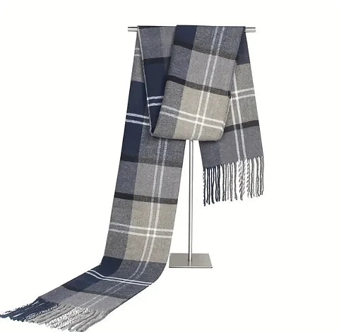 Maryam’s Essential Luxury Plaid Men’s Breathable Tassels Thick Warm Scarf