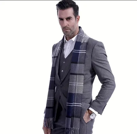 Maryam’s Essential Luxury Plaid Men’s Breathable Tassels Thick Warm Scarf