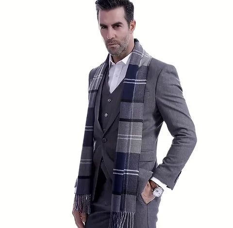 Maryam’s Essential Luxury Plaid Men’s Breathable Tassels Thick Warm Scarf