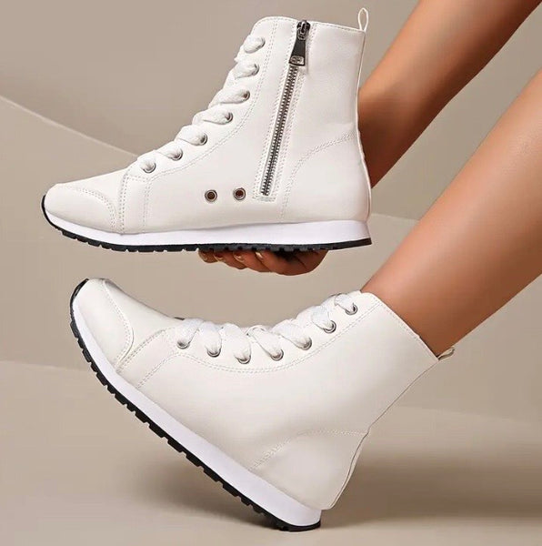 Maryam’s Essential PU Faux Leather High Top Lace-up Closure Ankle Round Toe Sneaker Shoes