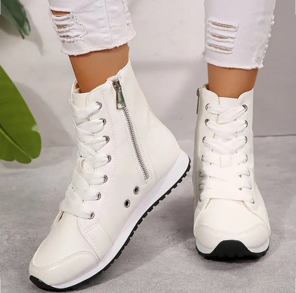 Maryam’s Essential PU Faux Leather High Top Lace-up Closure Ankle Round Toe Sneaker Shoes