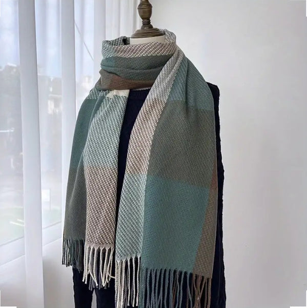 Maryam’s Essential Luxury Tartan Grid Print Cashmere Shawl Wrap Scarf