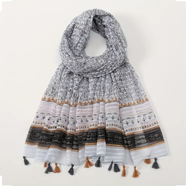 Maryam's Essential Printed Cotton Viscose Tassels Hijab