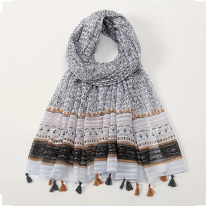 Maryam's Essential Printed Cotton Viscose Tassels Hijab