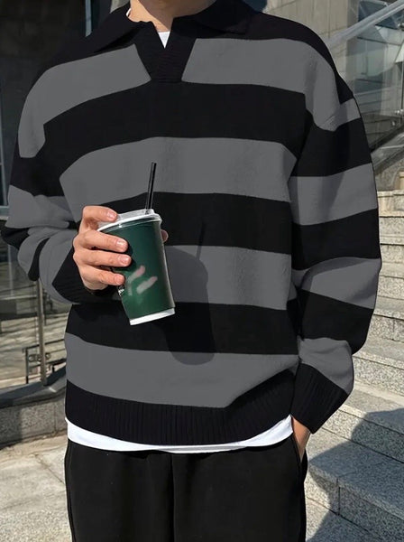 Maryam’s Essential Casual Collar Striped Knit Long Sleeves Sweater