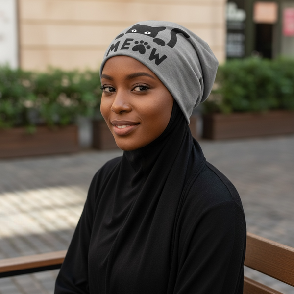 Maryam’s Essential Cute Cat Print Stretchy Beanie Hat