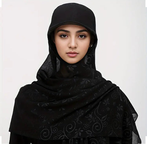 Maryam’s Essential Luxury All in One Baseball Cap with Printed Chiffon Hijab