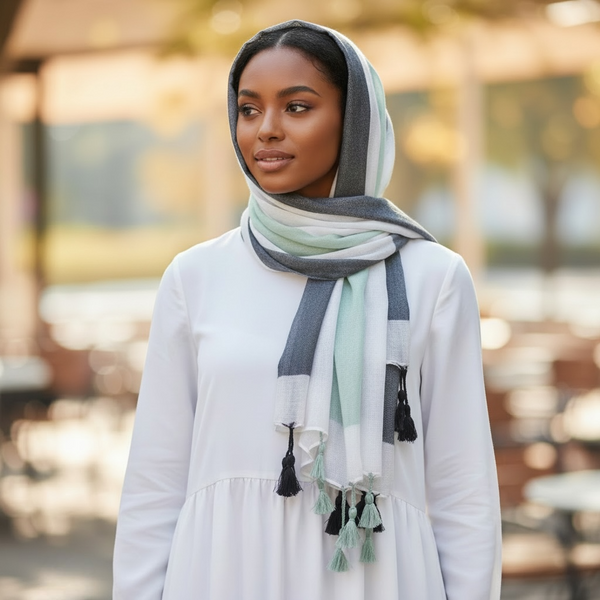 Maryam’s Essential Gradual Colour Tassels Soft Cotton Hijab