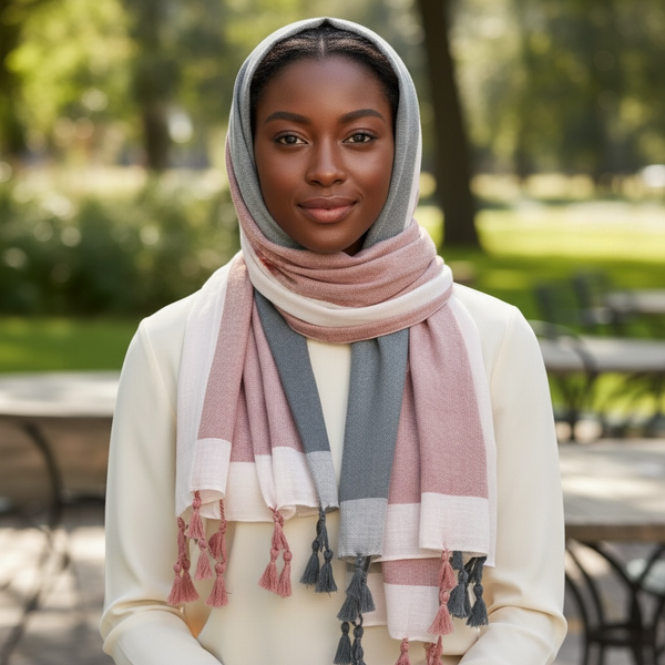Maryam’s Essential Gradual Colour Tassels Soft Cotton Hijab