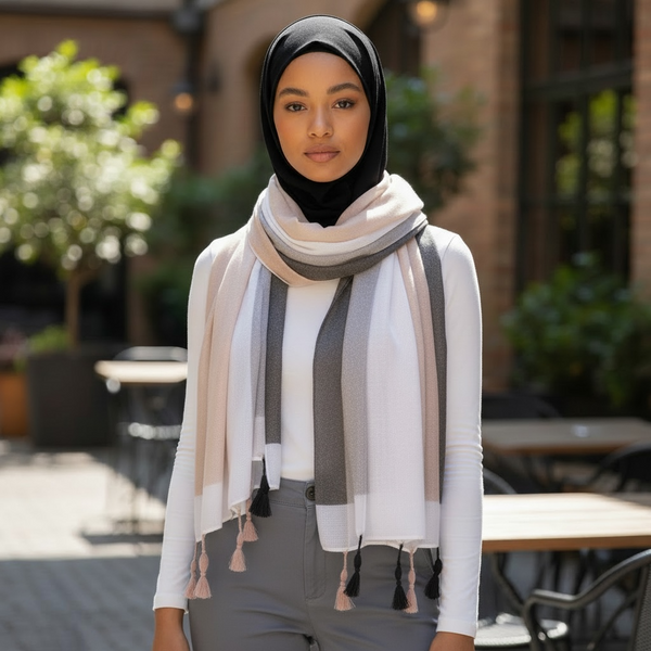 Maryam’s Essential Premium Gradual Colour Tassels Soft Cotton Hijab