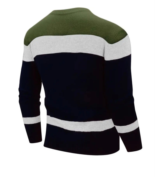 Maryam’s Essential Men Warm Knit Crew Neck Colour-block Long Sleeves Sweater