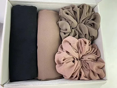 Maryam’s Diamond Style Plain 2 Chiffon and 2 Scrunchies Collection Set of Hijabs