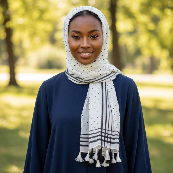 Maryam's Essential Polka Dot Cotton Viscose Tassel Hijabs