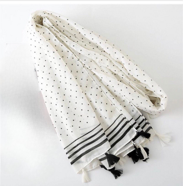 Maryam's Essential Polka Dot Cotton Viscose Tassel Hijabs
