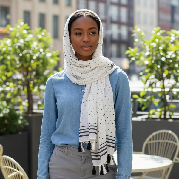 Maryam's Essential Polka Dot Cotton Viscose Tassel Hijabs