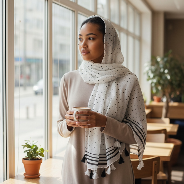 Maryam's Essential Polka Dot Cotton Viscose Tassel Hijabs