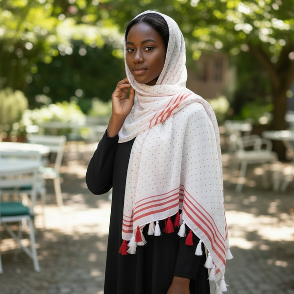 Maryam's Essential Polka Dot Cotton Viscose Tassel Hijabs