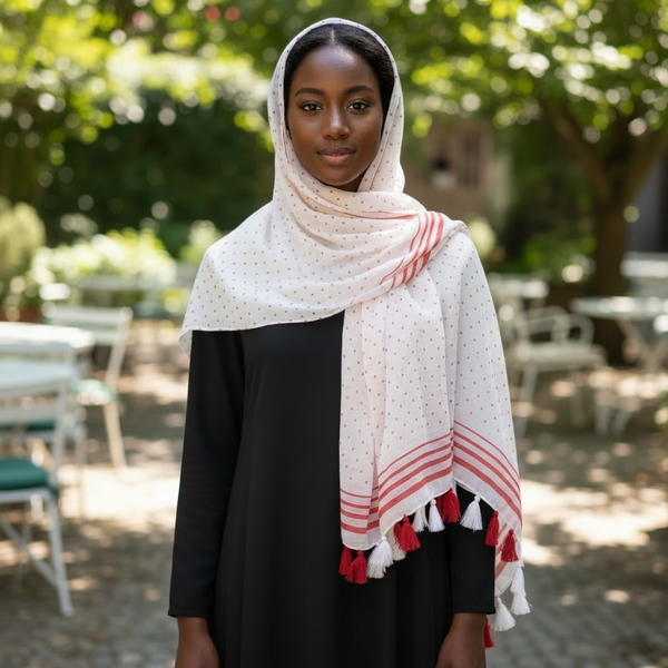 Maryam's Essential Polka Dot Cotton Viscose Tassel Hijabs