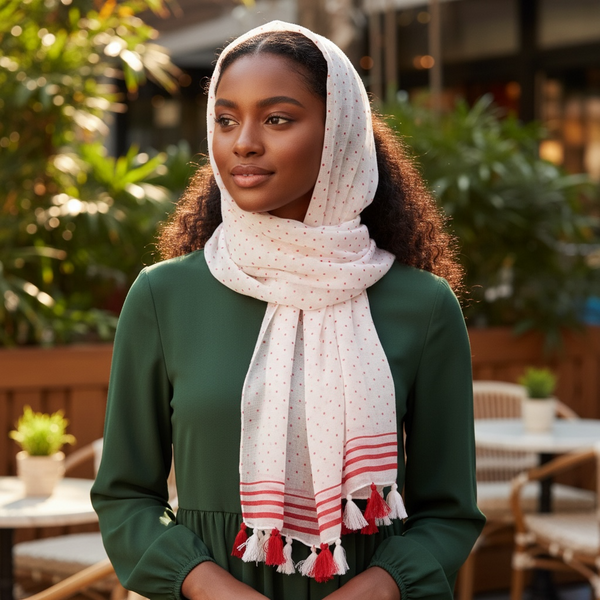 Maryam's Essential Polka Dot Cotton Viscose Tassel Hijabs