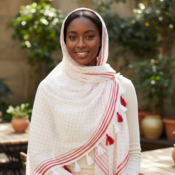 Maryam's Essential Polka Dot Cotton Viscose Tassel Hijabs