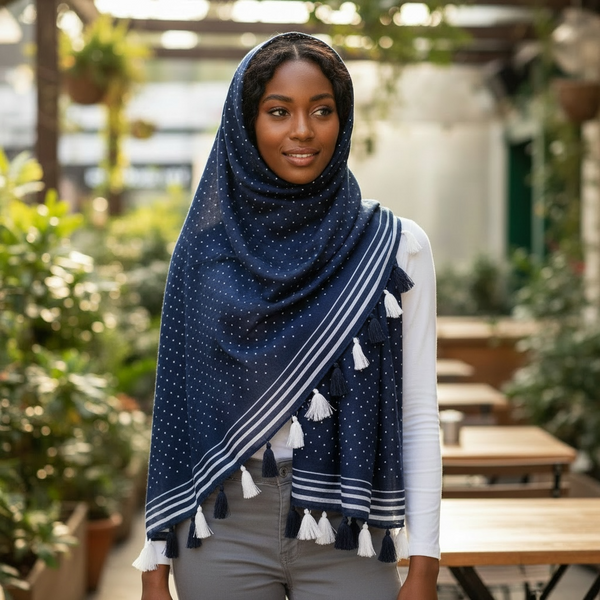 Maryam's Essential Premium Polka Dot Cotton Viscose Tassel Hijabs
