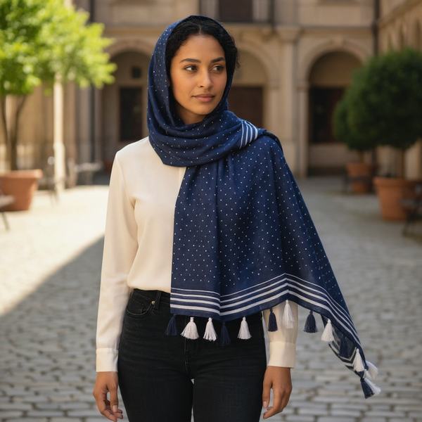 Maryam's Essential Premium Polka Dot Cotton Viscose Tassel Hijabs