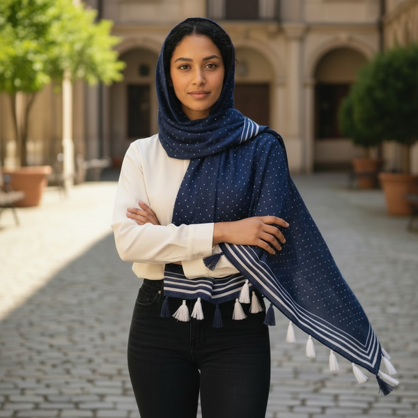 Maryam's Essential Premium Polka Dot Cotton Viscose Tassel Hijabs