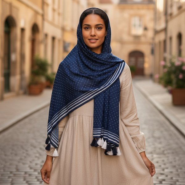 Maryam's Essential Premium Polka Dot Cotton Viscose Tassel Hijabs