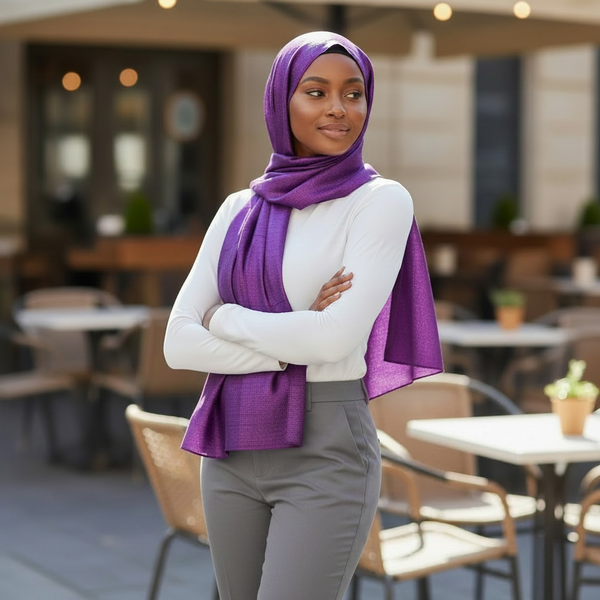 Maryam's Essential Shiny Plain Linen Silk Polyester Hijab
