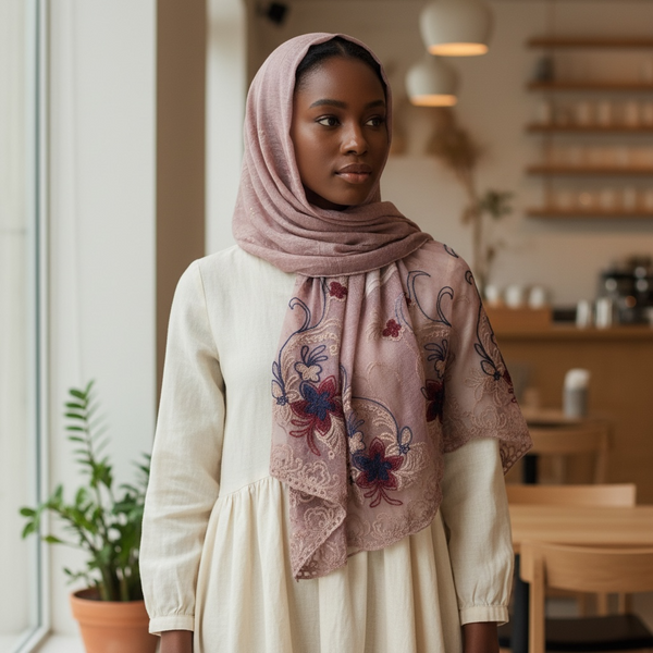 Maryam's Essential Premium Plain Cotton Lace Edge Hijab