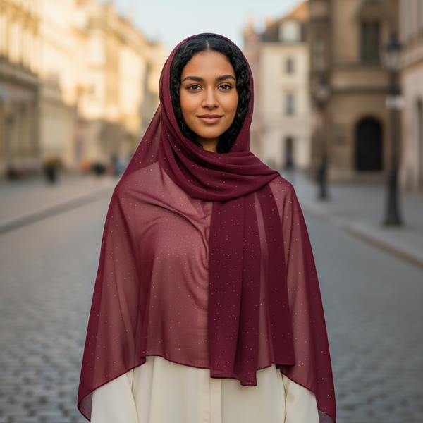 Maryam's Essential Premium Plain Chiffon Hijab with Silver Dot Hijab