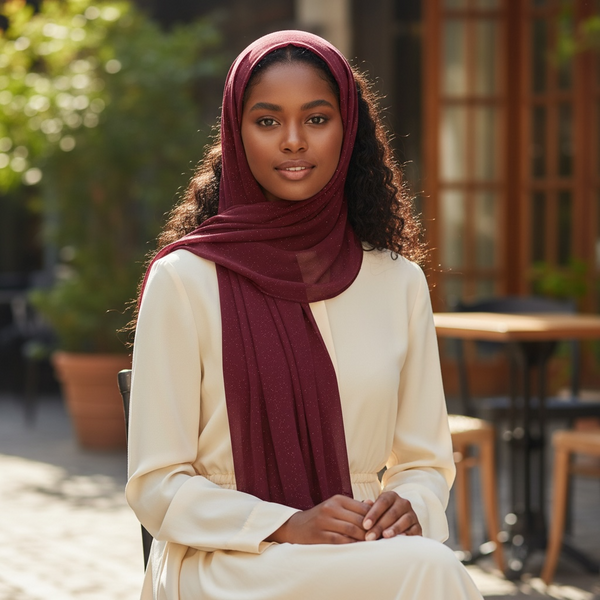 Maryam's Essential Premium Plain Chiffon Hijab with Silver Dot Hijab