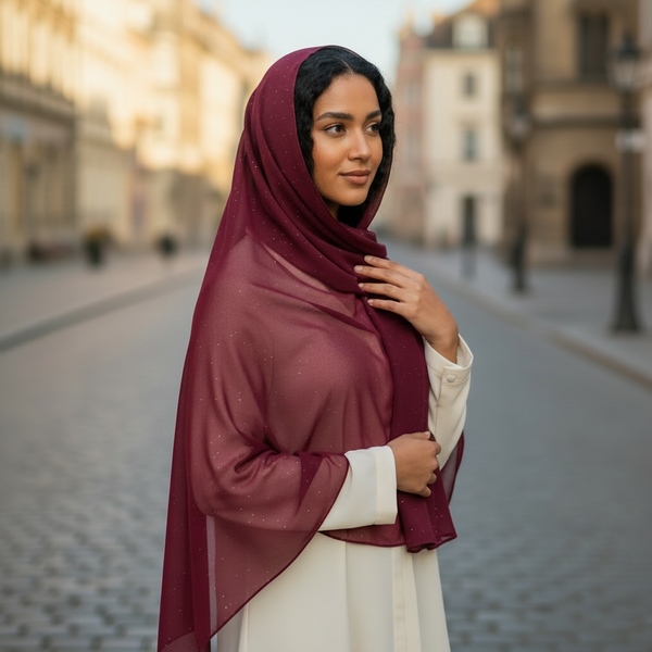 Maryam's Essential Premium Plain Chiffon Hijab with Silver Dot Hijab