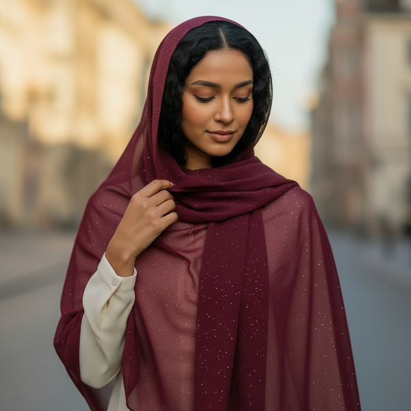 Maryam's Essential Premium Plain Chiffon Hijab with Silver Dot Hijab