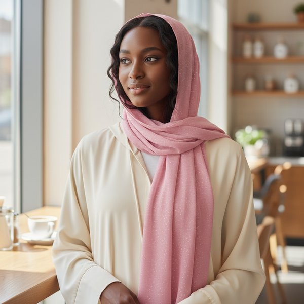 Maryam's Essential Premium Plain Chiffon Hijab with Silver Dot Hijab