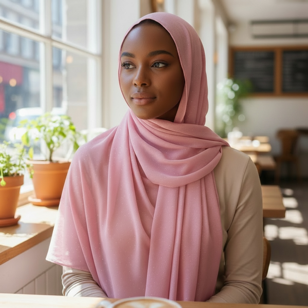 Maryam's Essential Premium Plain Chiffon Hijab with Silver Dot Hijab