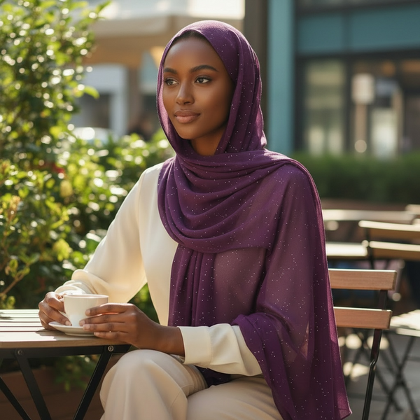 Maryam's Essential Premium Plain Chiffon Hijab with Silver Dot Hijab