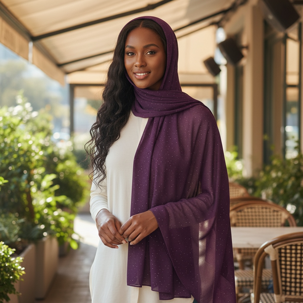 Maryam's Essential Premium Plain Chiffon Hijab with Silver Dot Hijab