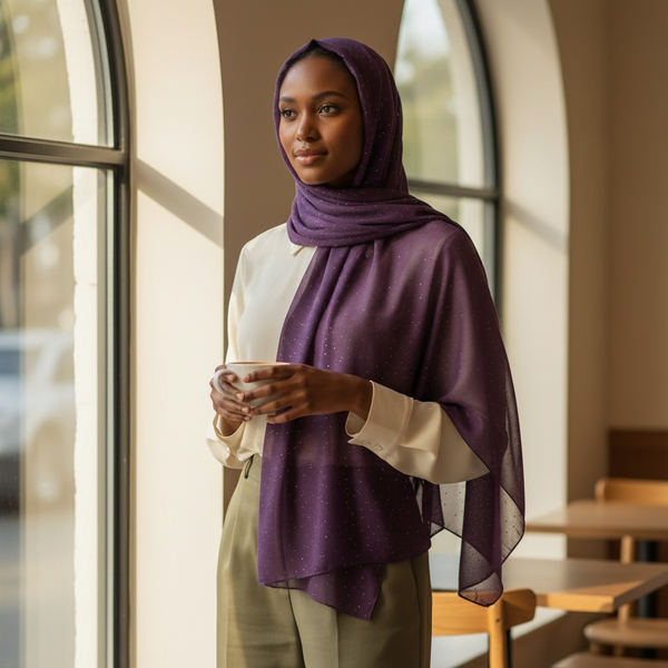 Maryam's Essential Premium Plain Chiffon Hijab with Silver Dot Hijab