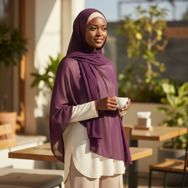 Maryam's Essential Premium Plain Chiffon Hijab with Silver Dot Hijab