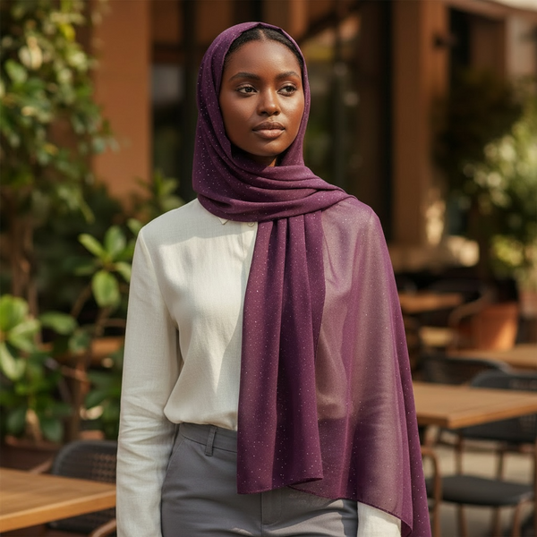 Maryam's Essential Premium Plain Chiffon Hijab with Silver Dot Hijab